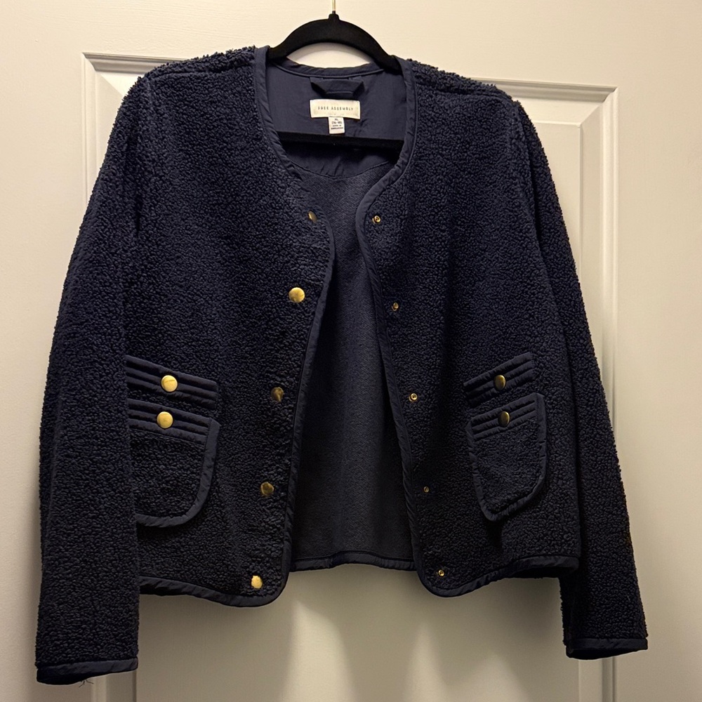Chic Navy Teddy Jacket with Gold Accents